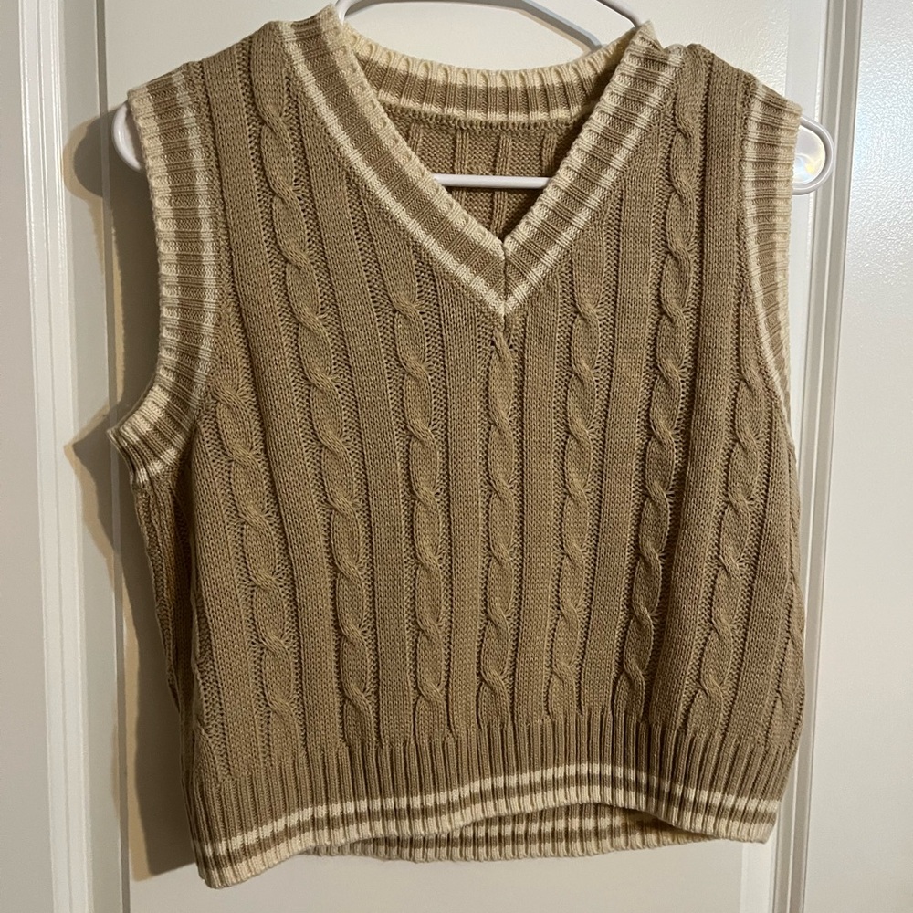 Tan Cable Knit Sweater Vest - Picture 1 of 3